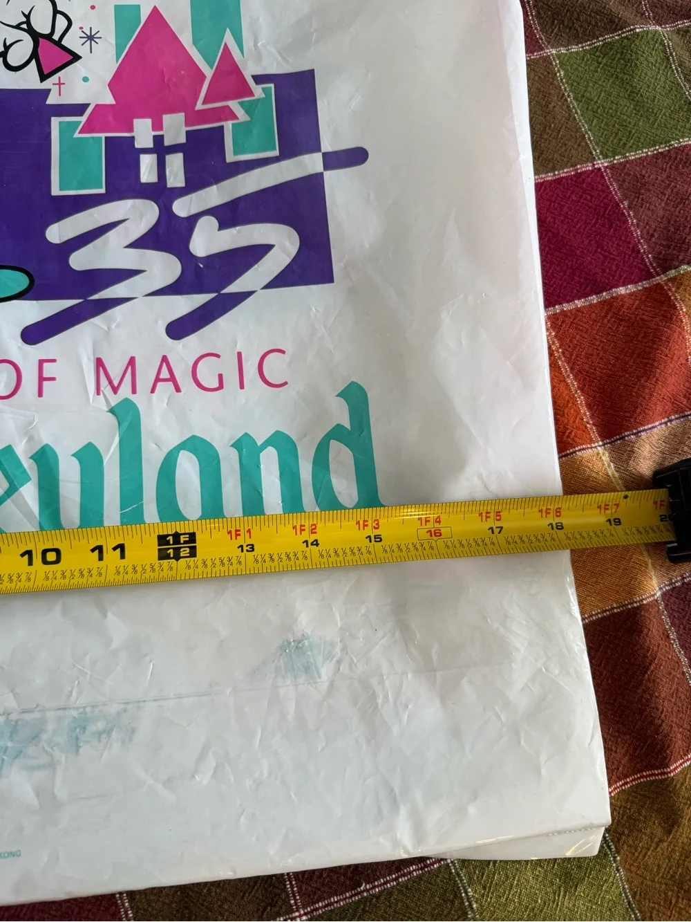 Original VintageDisney 35 Years of Magic Pink & Teal Souvenir Bag c1991